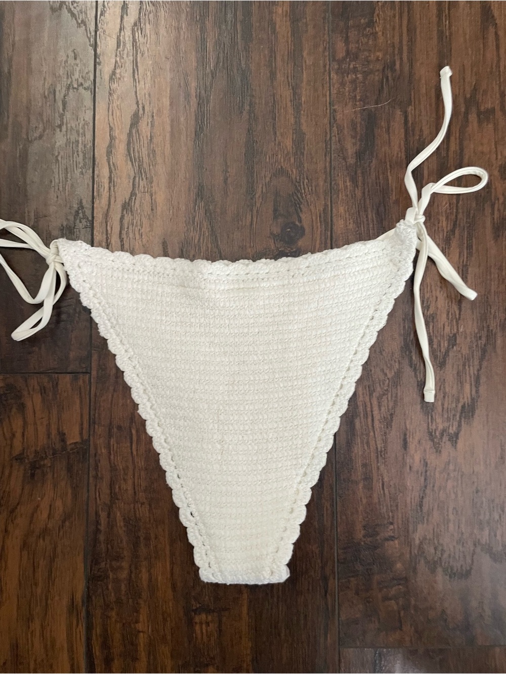 Garage White Crochet Bikini Bottom with Scalloped Edge